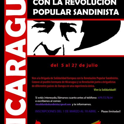 Brigadas de solidaridad internacional con nicaragua para julio 2015