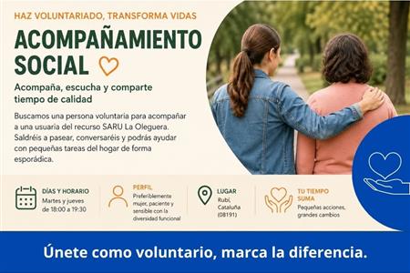 Acompañamiento social a persona con diversidad funcional (tardes), rubí (08191)