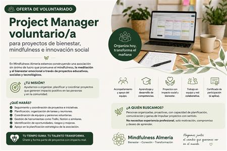 Project manager  para proyectos de bienestar, mindfulness e innovación social