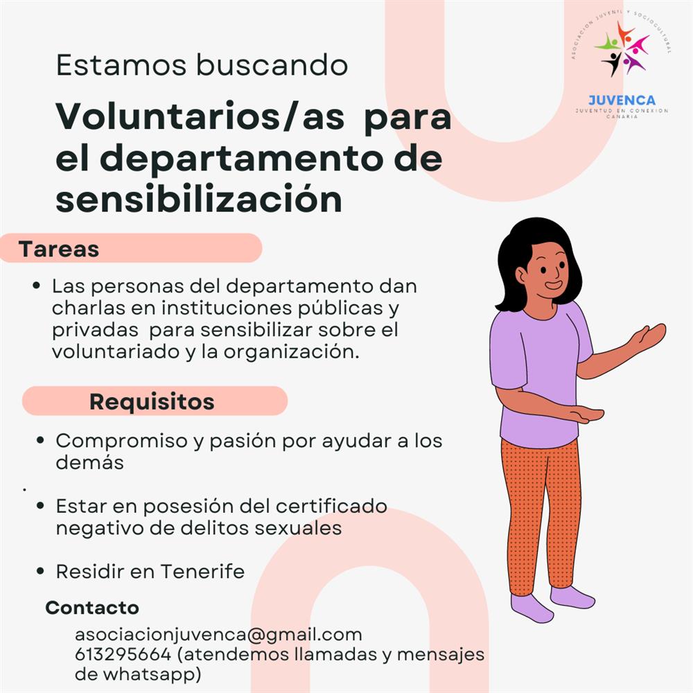 Buscamos voluntarios/as para el departamento de sensibilización