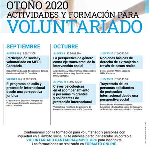 Comienza la formación otoño 2020 para voluntariado