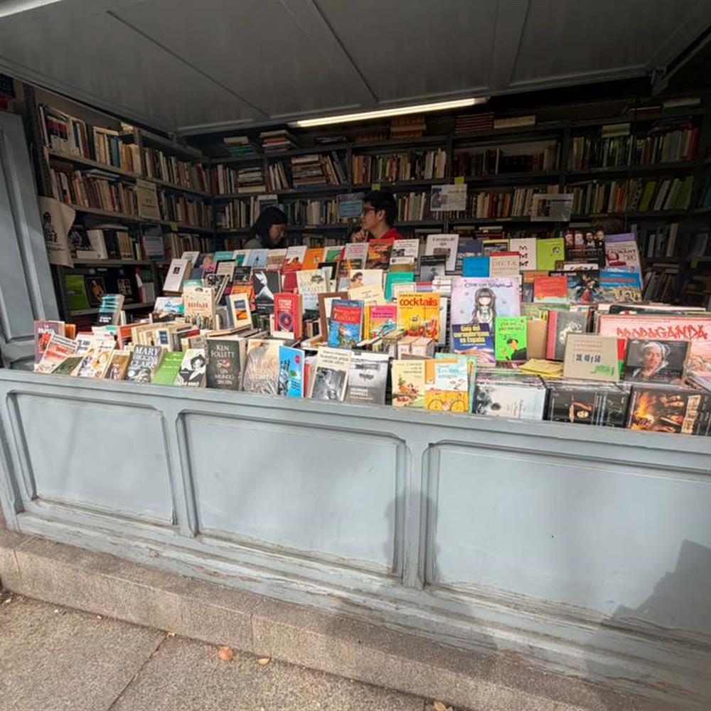 Voluntario/a puesto de libros solidarios en la cuesta de moyano 