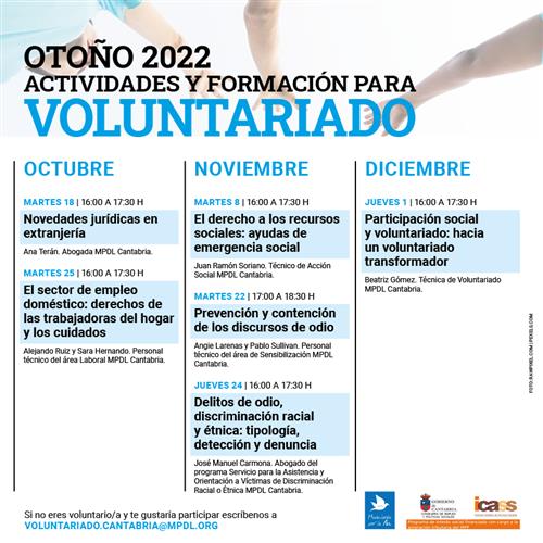 Calendario de formaciones para el voluntariado otoño 2022