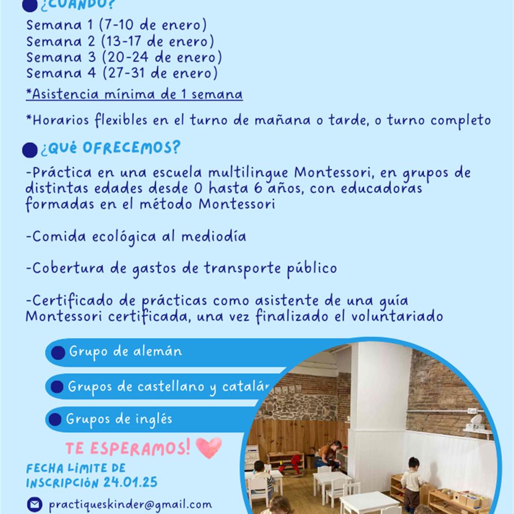 Voluntariado en un espacio infantil internacional multilingüe y montessori