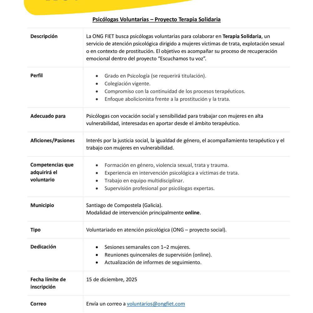 Psicólogas voluntarias – proyecto terapia solidaria 